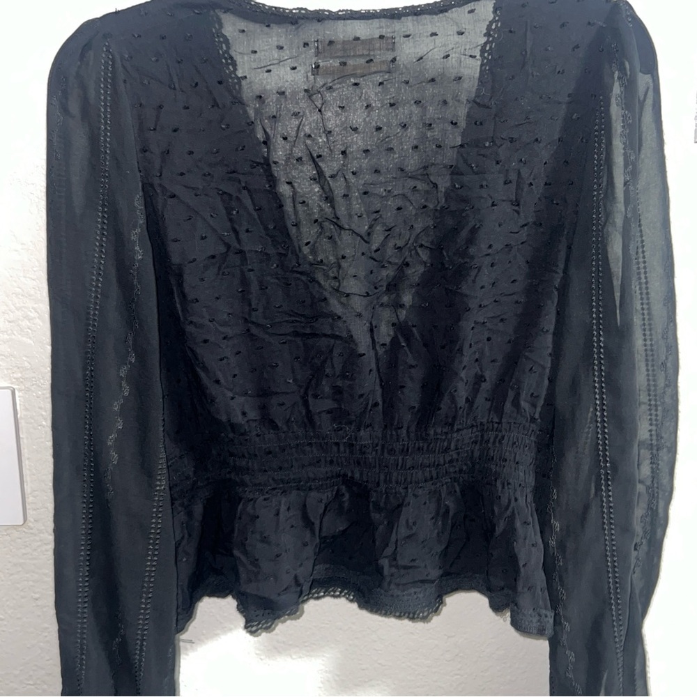 Urban Outfitters Sheer Boho Crop Blouse Women’s Size Medium Balloon Long Sleeves - Picture 7 of 13